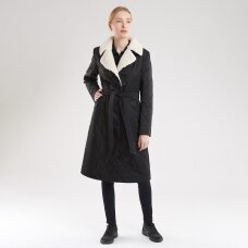 Rudeninė striukė/paltas juodos spalvos su garbanoto audinio balta apykakle